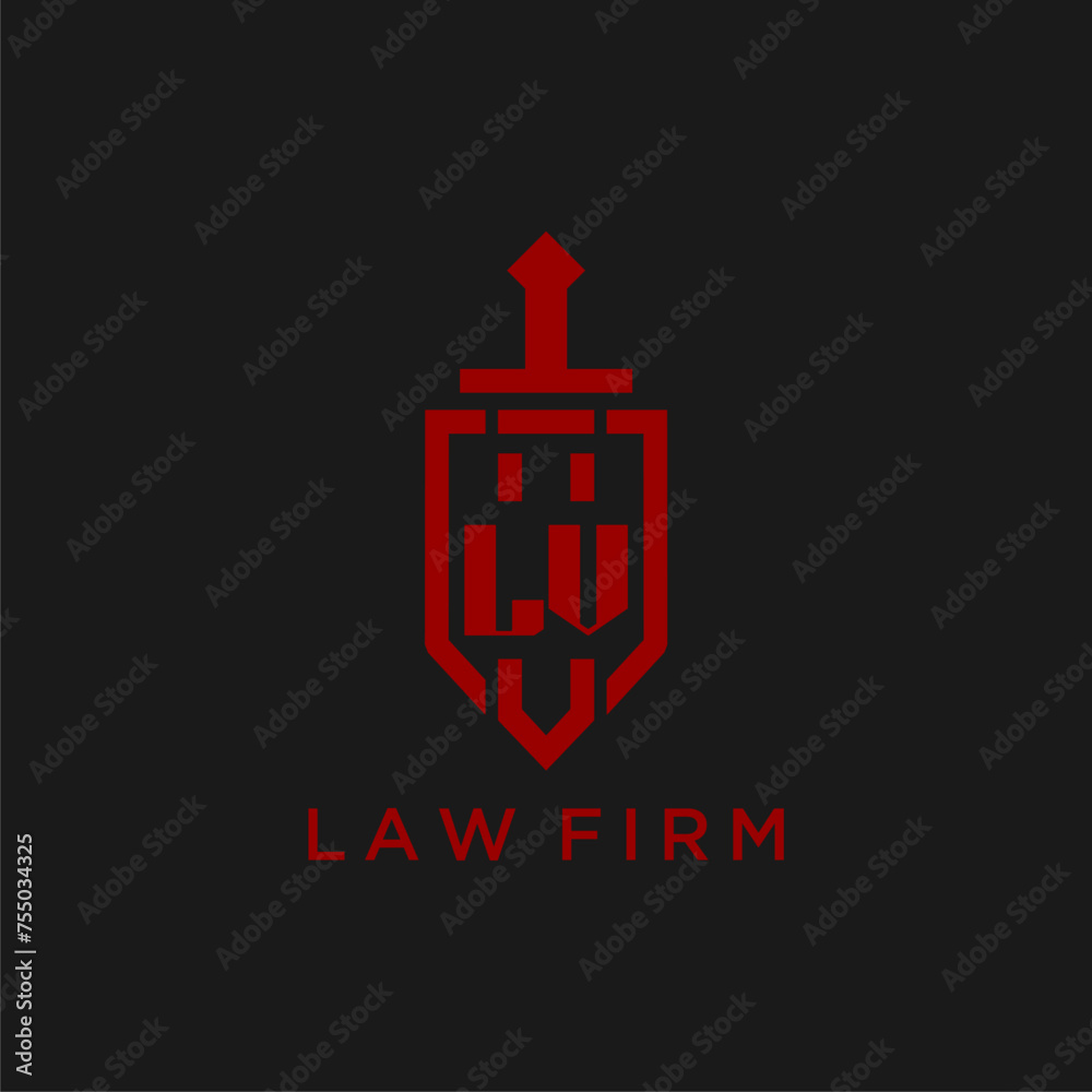 LV initial monogram for law firm with sword and shield logo image