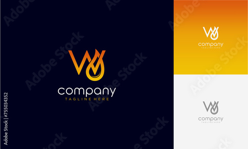Initial Letter w lowercase gradient colours with Oil and gas logo design letter with oil drop vector logo inside
