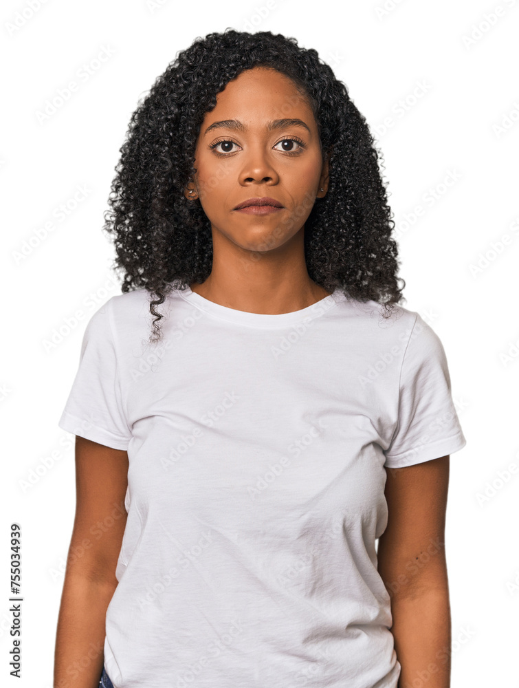 African American woman in studio setting sad, serious face, feeling miserable and displeased. African American woman in studio setting sad, serious face, feeling miserable and displeased.