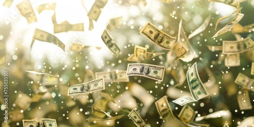 A shower of money symbolizing the high stakes of financial ventures photo