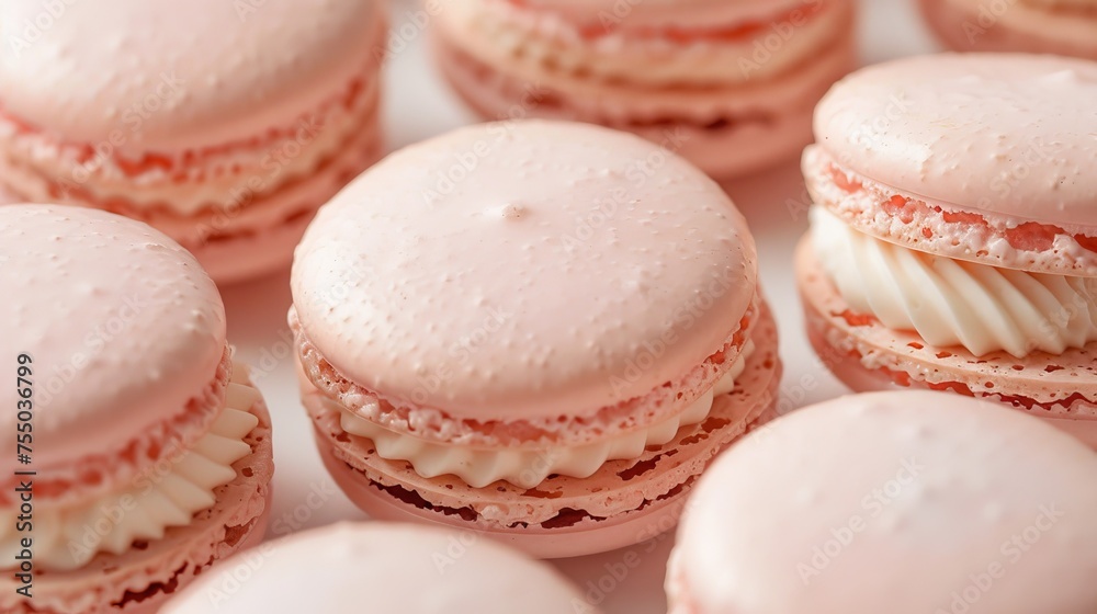 close-up view of several pink macarons. French Pastry Concepts close-up view of several pink macarons. French Pastry Concepts