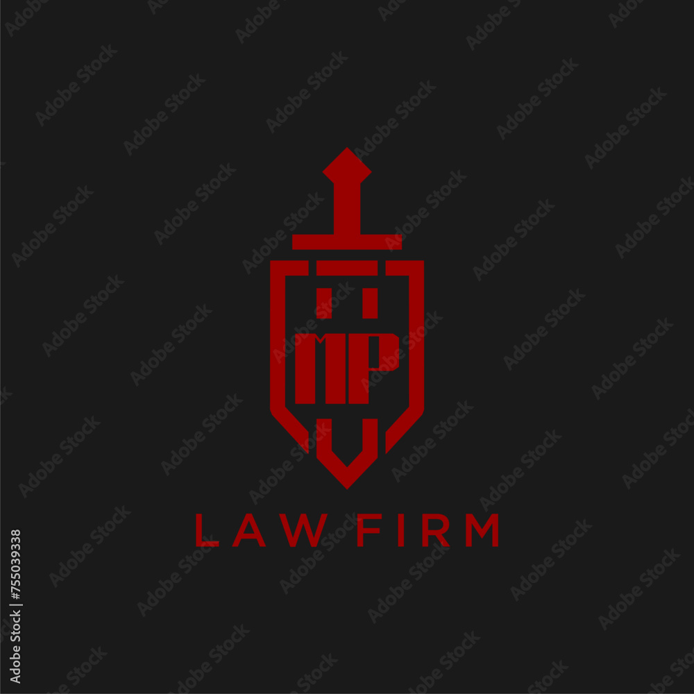 MP initial monogram for law firm with sword and shield logo image