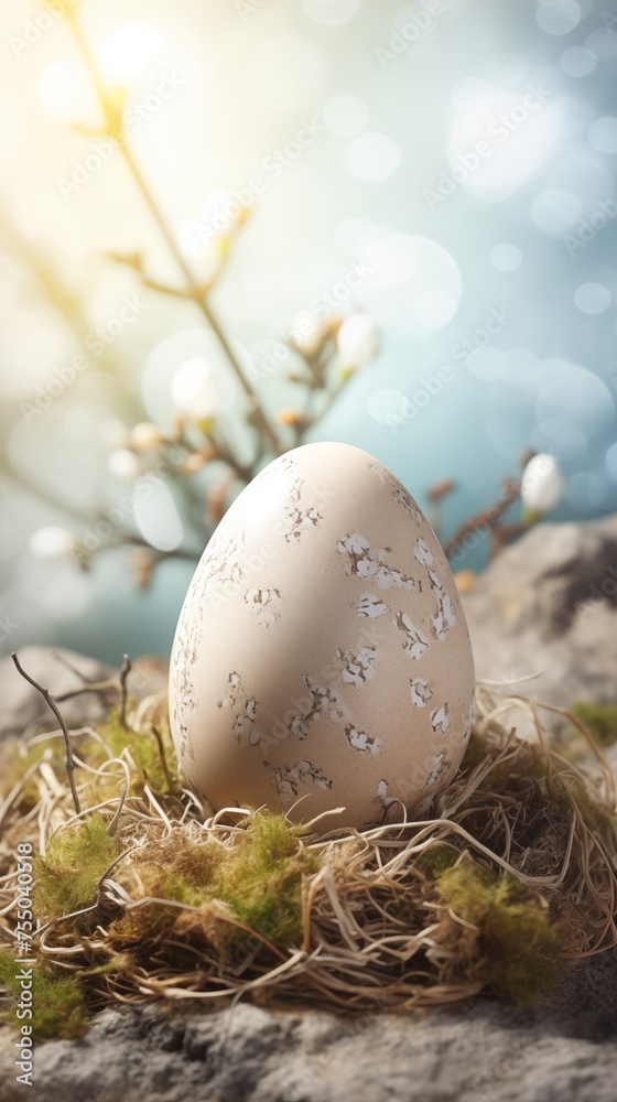 Easter eggs lie on the background of nature