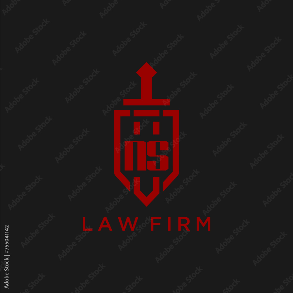 NS initial monogram for law firm with sword and shield logo image