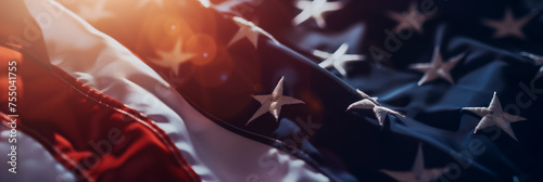 Closeup of United States of America flag with shallow depth of field