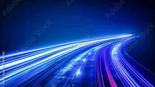 Highway Traffic at Night, Long Exposure of Cars in Motion, Urban Street Life and Transportation, Colorful Light Trails
