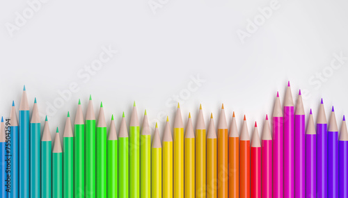 Multi-colored pencils for drawing. Tools for creating drawings. Pencils for drawing portrait. Background for artist. Copy space on white. Pencils of different shades. Place for text. 3d image