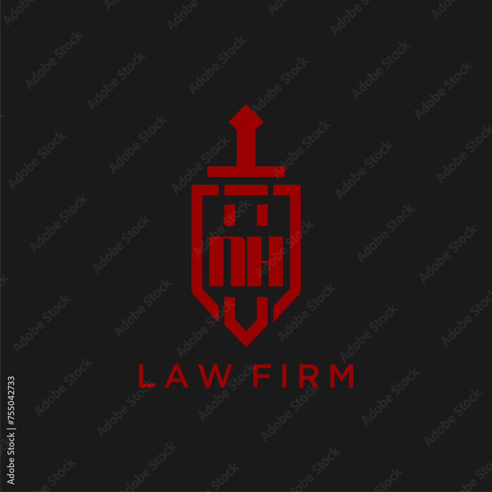NH initial monogram for law firm with sword and shield logo image