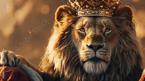 Lion wearing a kings robe and crown
