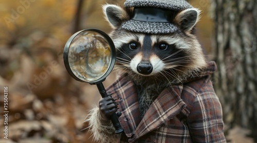 Raccoon in detective gear