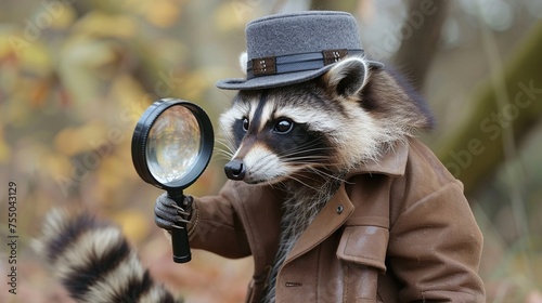 Raccoon in detective gear