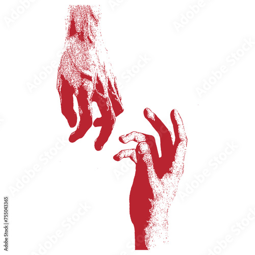 hands reaching out grunge style art aesthetics. print renaissance