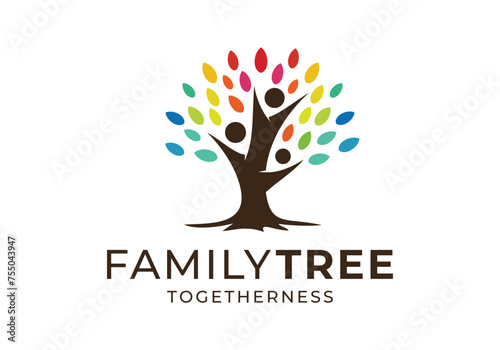 tree family people unity, tree of life logo icon vector design illustration