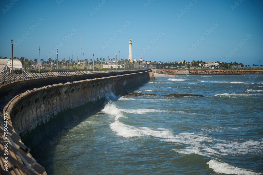 Fototapeta premium View of sea waves pounding on the headland. Atlantic ocean background