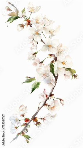 Watercolor illustration of a branch of cherry blossoms on a white background  spring flowers