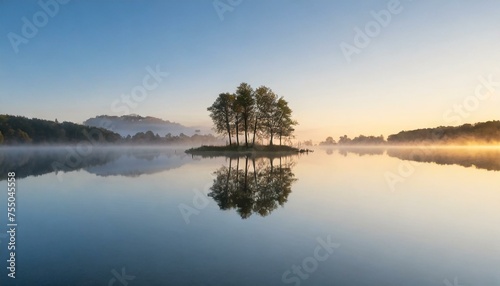 朝焼けと湖の風景