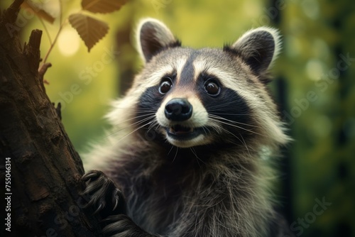 Curious Raccoon animal baby. Forest mammal. Generate Ai