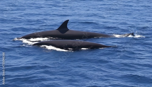 A Mother And Calf Minke Whale Traveling Together © Maira