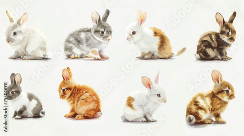 Cute baby rabbit bunny watercolor realistic style