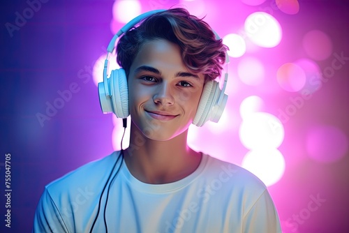 Wallpaper Mural  teen boy listening to music in headphones Torontodigital.ca