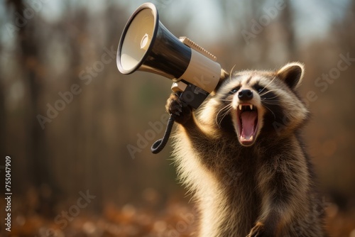 Furry Cute raccoon megaphone. Cute funny audio. Generate Ai