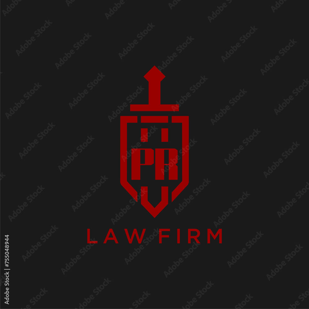 PR initial monogram for law firm with sword and shield logo image