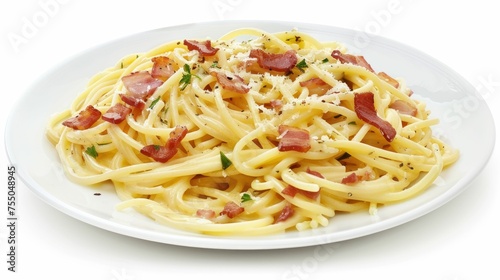 Delicious Spaghetti Carbonara Served on a White Plate