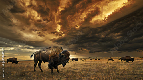 Majestic bison roaming across the vast plains