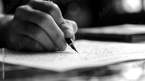 In Thoughtful Creation: A Writer's Hand Penning Words on Paper photo