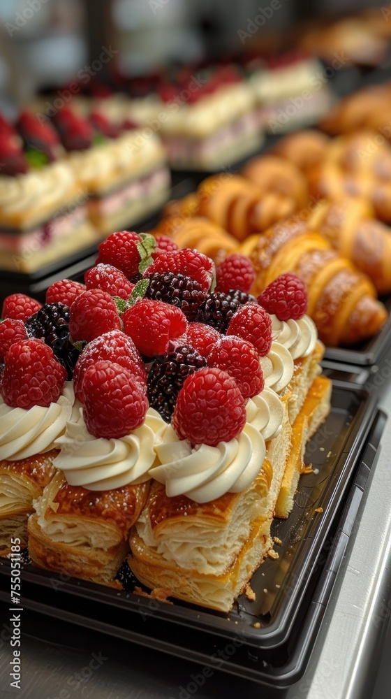 A Symphony of Sweetness: Gourmet Pastries Adorned with Fresh Berries A Symphony of Sweetness: Gourmet Pastries Adorned with Fresh Berries