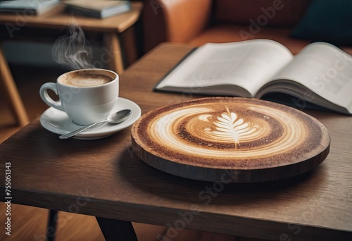 cup of hot coffee and tea on wood table besides window