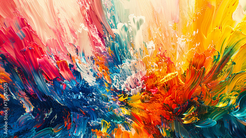 Artistic Abstract Painting with Bright Blue, Red, and Yellow Splashes, Creative Background, Watercolor Texture Design