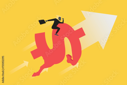 Businessman Sitting on dollar sign with the shape of animal