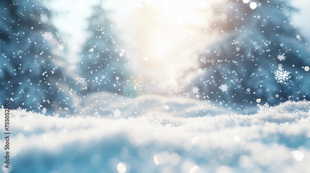 Close Up of Sparkling Snowflakes Falling on a Snowy Forest Floor in Winter Close Up of Sparkling Snowflakes Falling on a Snowy Forest Floor in Winter