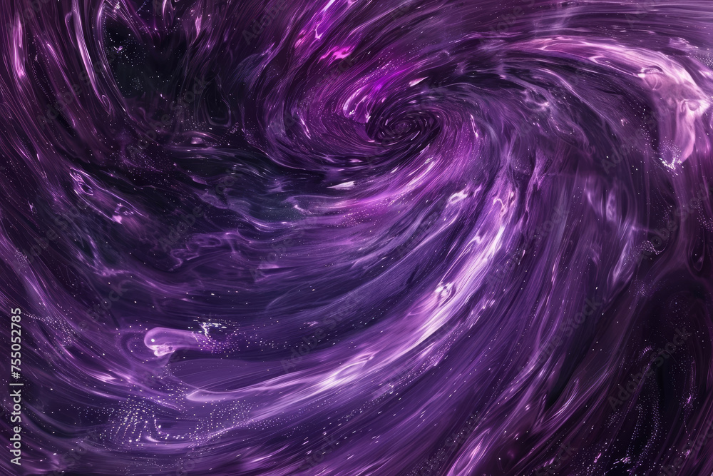 A abstract background of purple and black swirls, spinning and expanding on the space.
