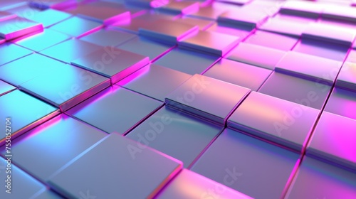 Abstract tiles with a 3D cube background. The gradient of pink and blue colors.