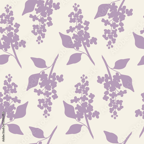 Flat vector lilacs flower branch seamless pattern