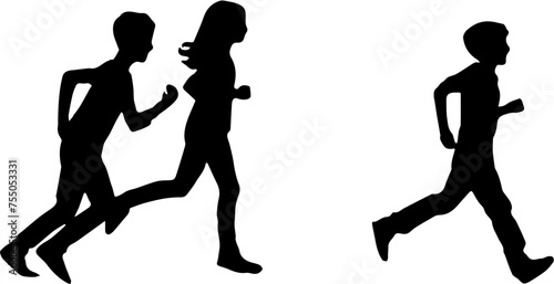 silhouettes of childrens running on a transparent background