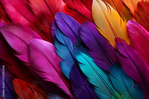 Vivid Rainbow feathers colorful. Fashion macro. Generate Ai