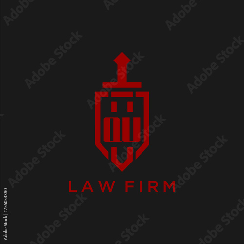 QU initial monogram for law firm with sword and shield logo image