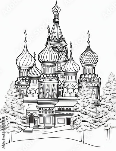 Detailed Line Art of Russian Cathedral 

