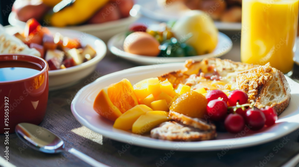 Healthy breakfast on a wood table surface. top view. health food, fitness food. low fat, low calorie.