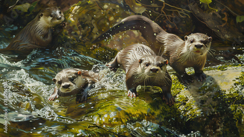 Playful otters frolicking © Asad
