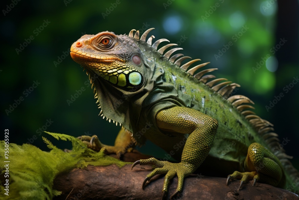 Calm Green Iguana Isolated on Transparent Background