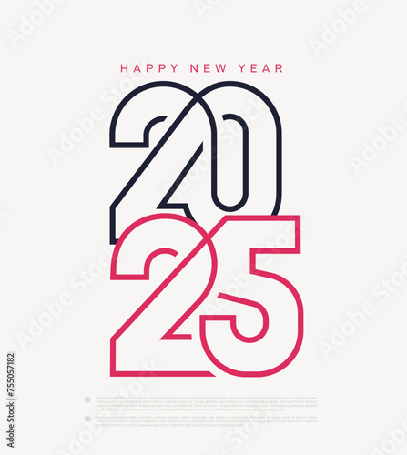 2025 Happy New Year Text Design. 2025 sign for flyer template, greeting card, poster, banner or social media. Happy New Year and Merry Christmas. Vector Illustration inscription consisting of a line.