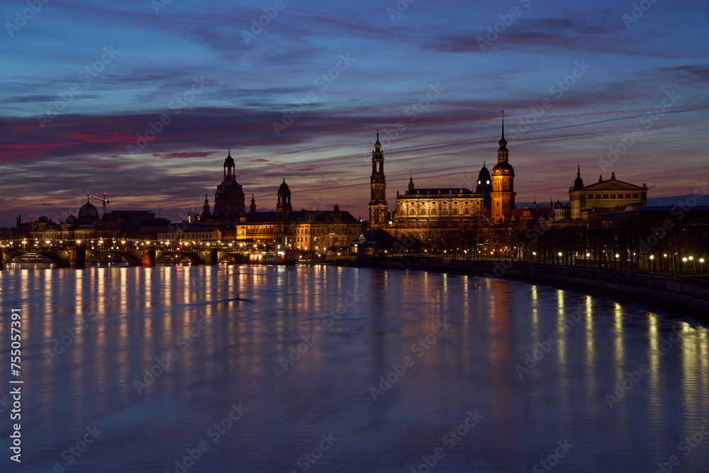 The Elbe river in Dresden at dawn, Germany