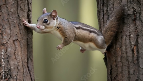 A Flying Squirrel Climbing Up A Tree Trunk
