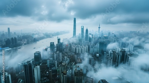 Cloudy Shanghai Cityscape, To convey a sense of urban realism and atmosphere in a city under a cloudy sky