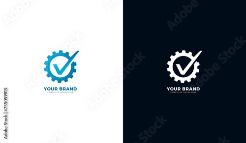 Check gear logo. Gear icon, check mark, correct. Vector illustration template design