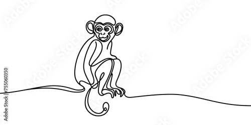 Canvas Print Vector image of a monkey with one continuous line.